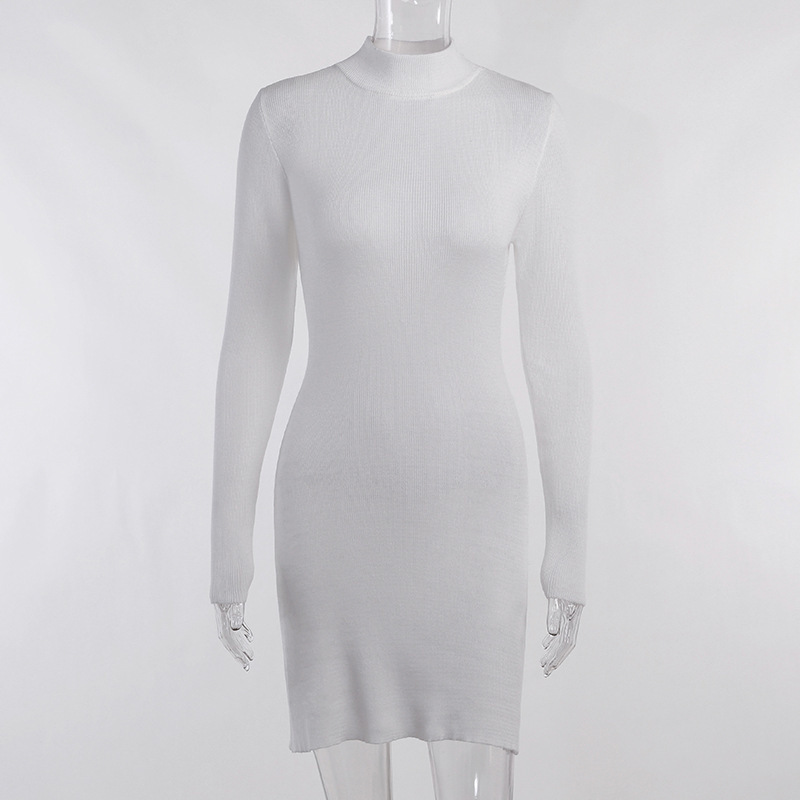 Autumn Turtleneck Wool Solid Color Dress - Image 10