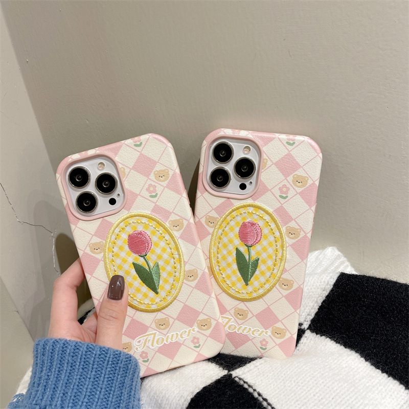 Embroidered Bear Tulip Phone Case - Image 5