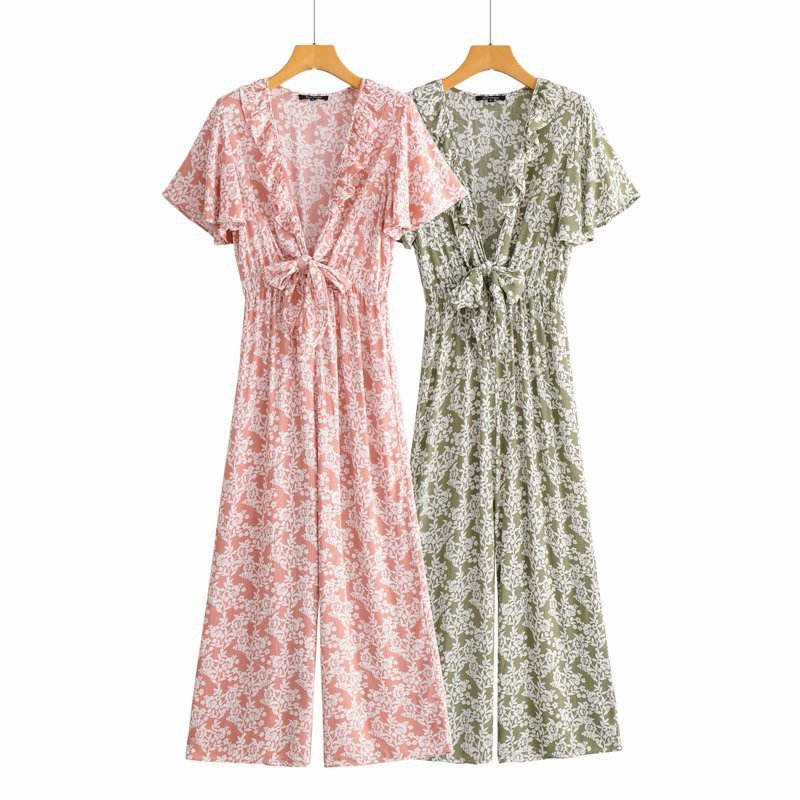 Printed Jumpsuit With Tie On Chest - Image 2