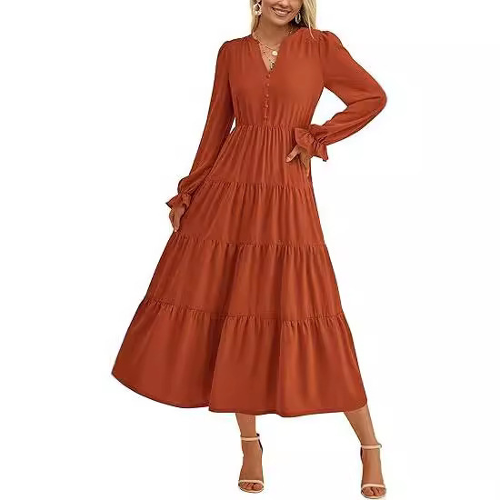 Flowy Long Layered Ruffled Dress - Image 7