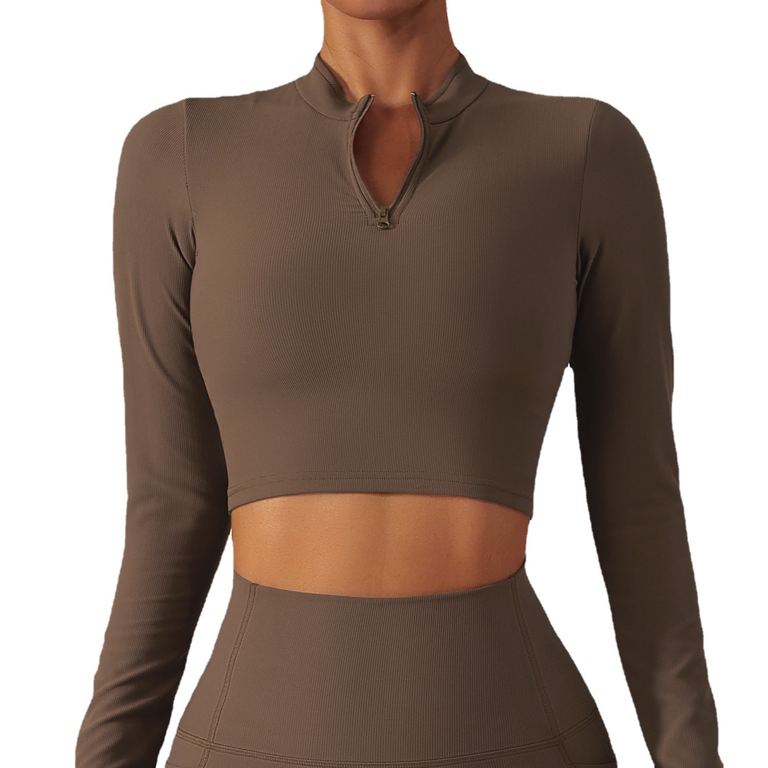 Long Sleeve Stand Collar Zipper Yoga Tops - Image 6