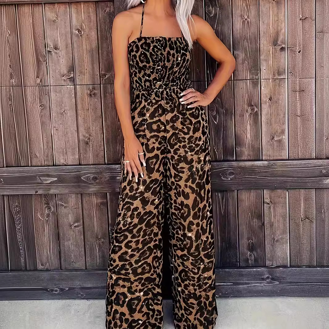 Women's Leopard Print Halter Backless Jumpsuit - Image 4