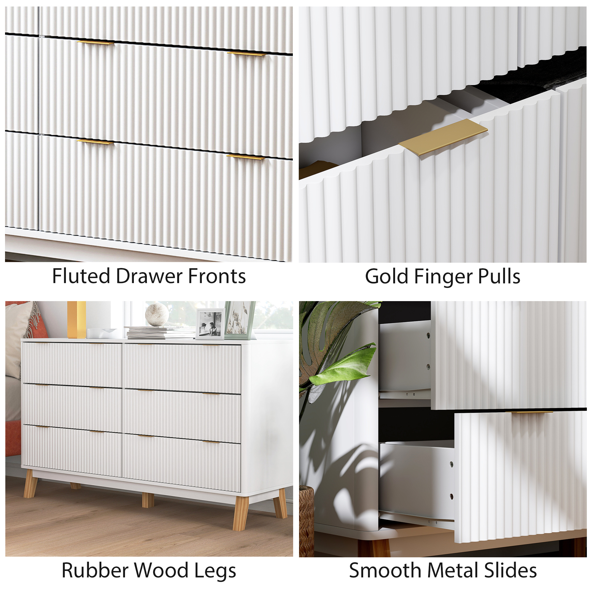6 Drawer Double Dresser for Bedroom - Image 2