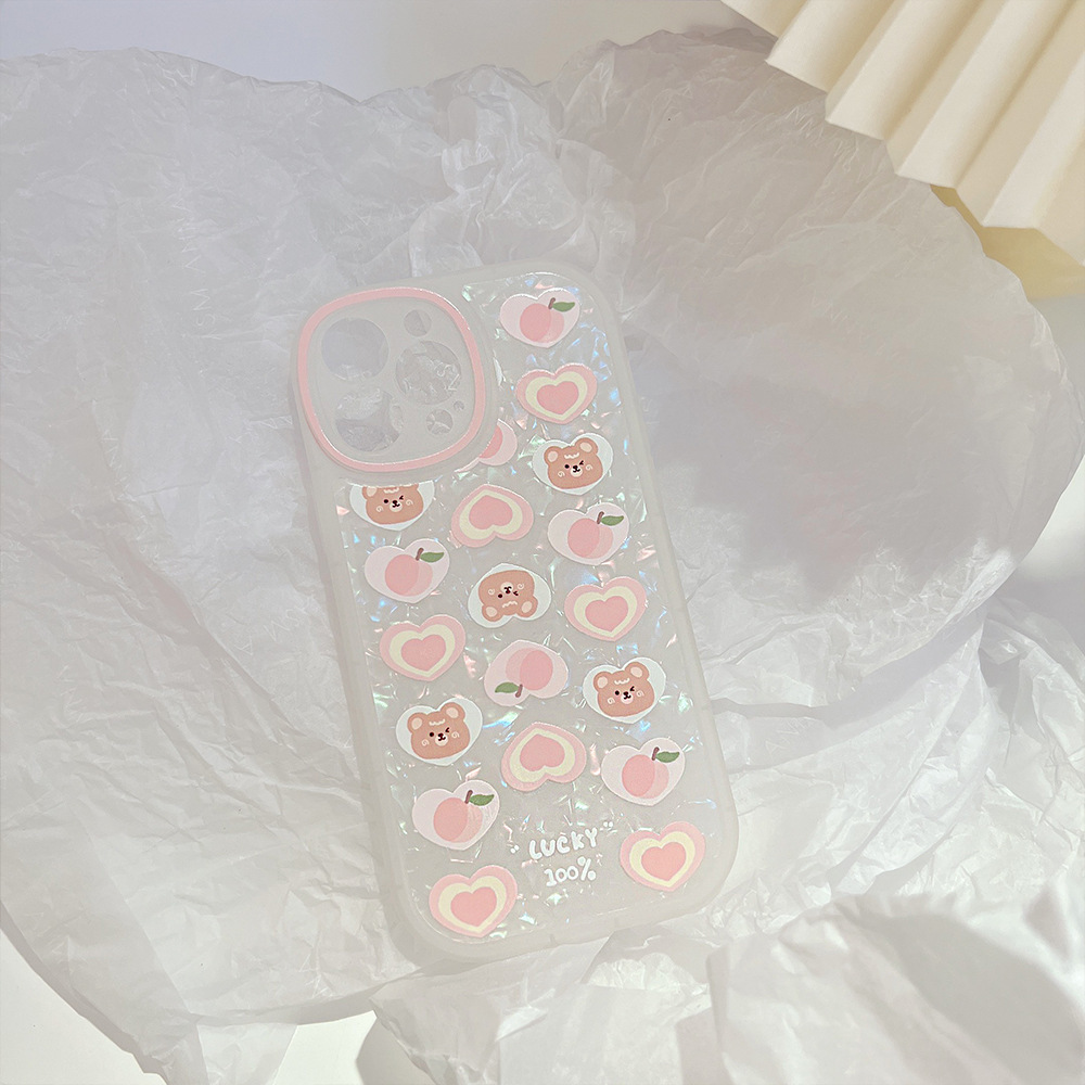 Peach Love Bear Pearl Chain Phone Case - Image 4