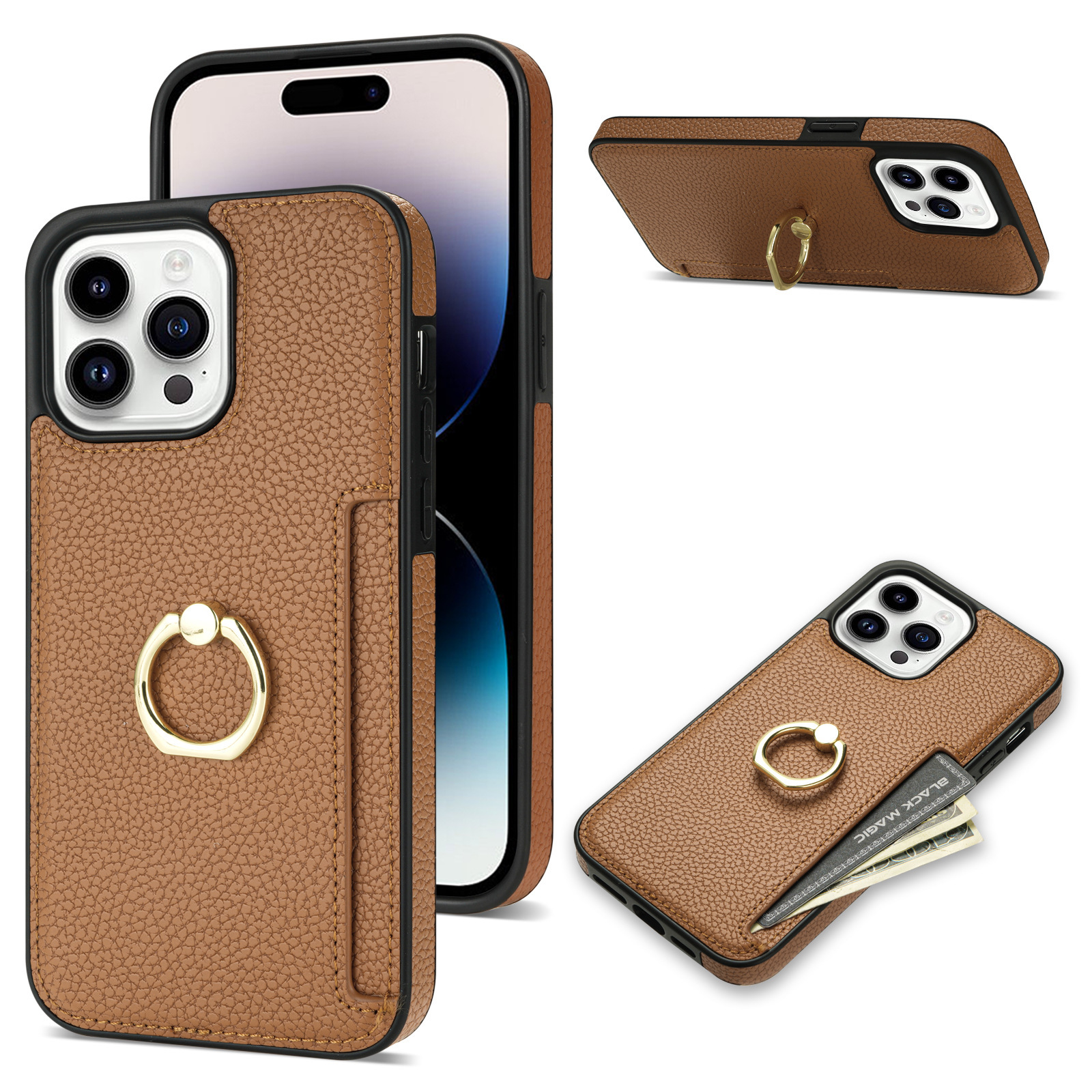 Litchi Pattern Ring Bracket Anti-fall Phone Case