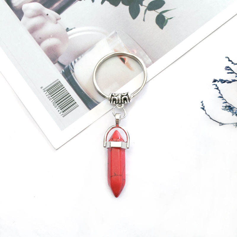 Natural Stone Hexagonal Column Alloy Keychain - Image 4