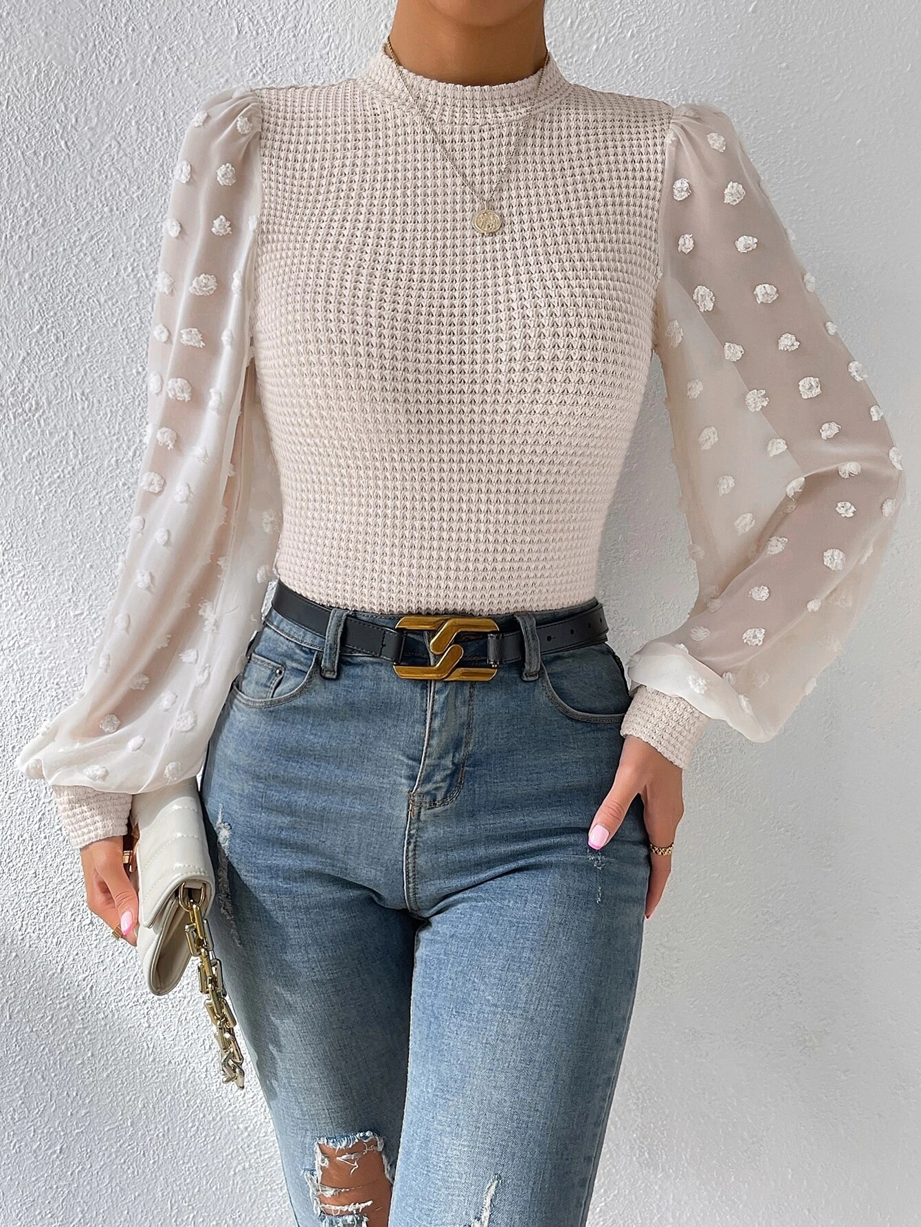 Knitwear Round Neck Stitching Long Sleeve - Image 2