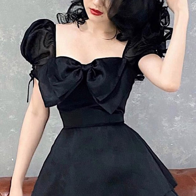 Little Square Neck Organza Skirt With Bow Knot - Image 5