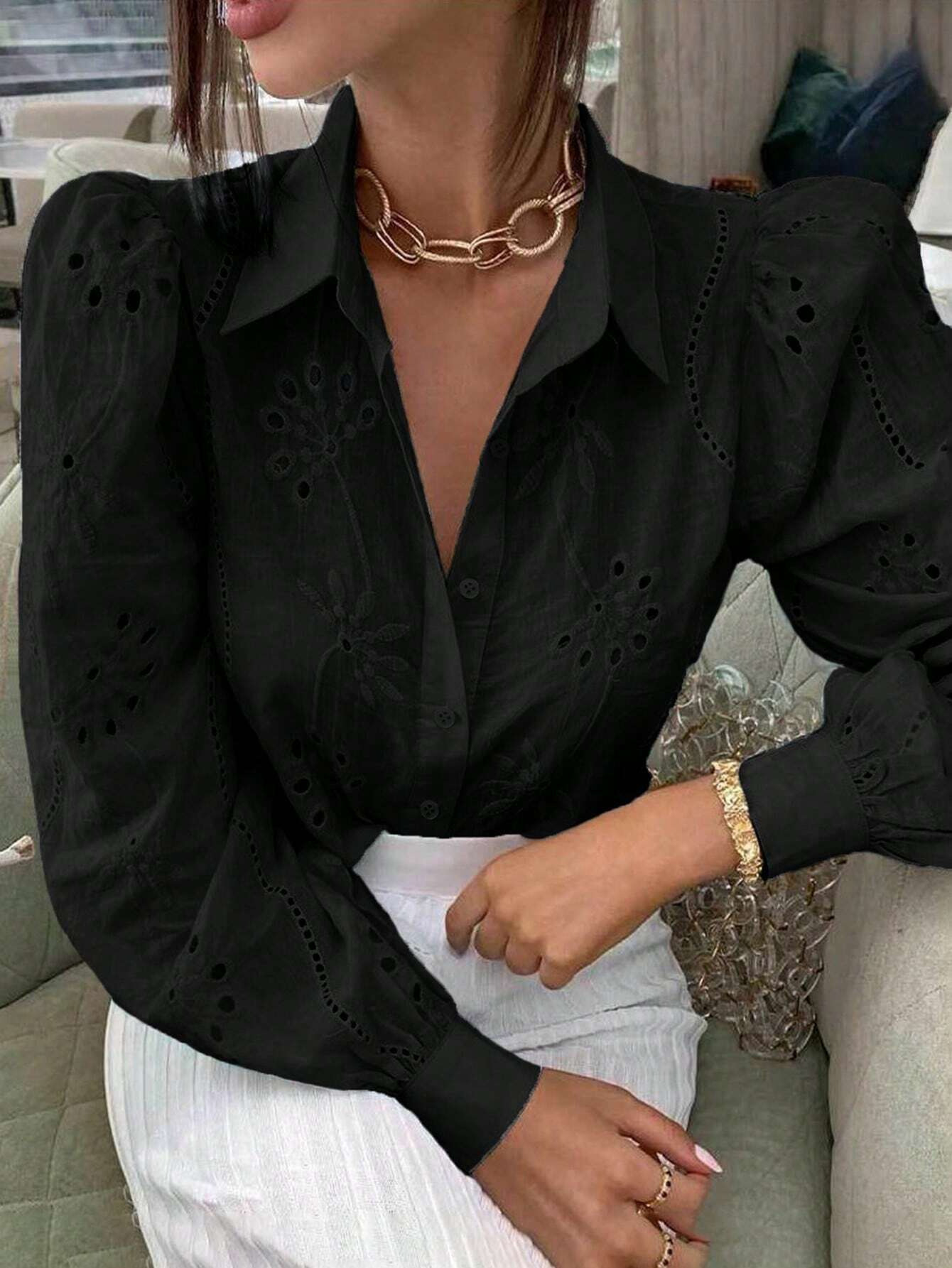 Embroidered Long-sleeved Lapel Shirt - Image 4