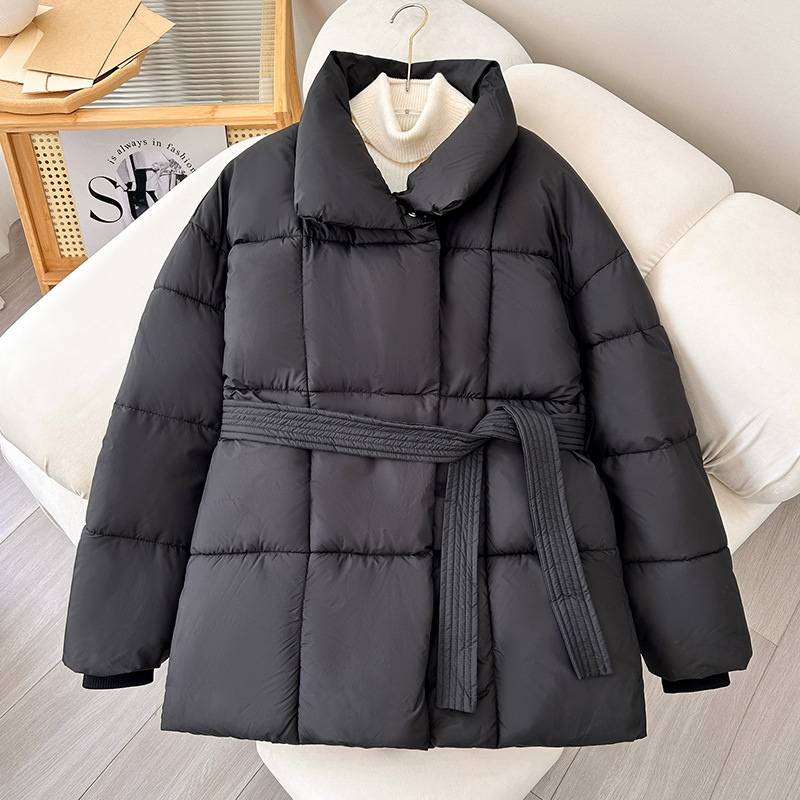 Plaid Sewing Lapel Coat With Lace-up Design - Image 8