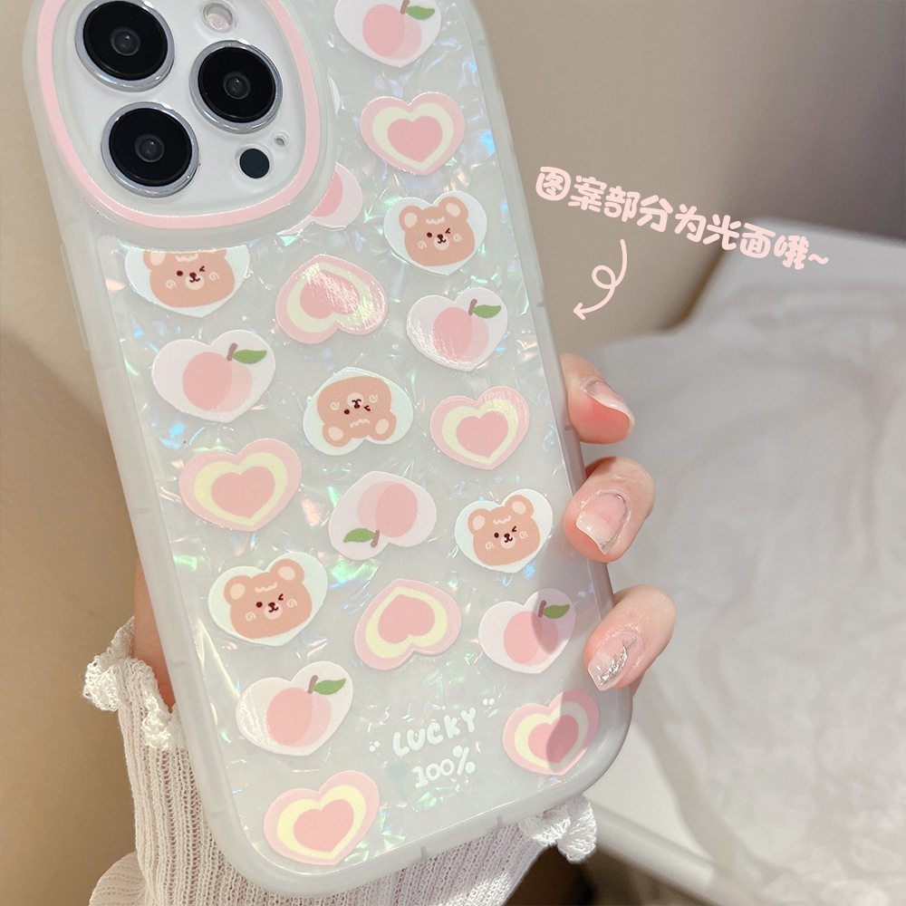 Peach Love Bear Pearl Chain Phone Case - Image 6