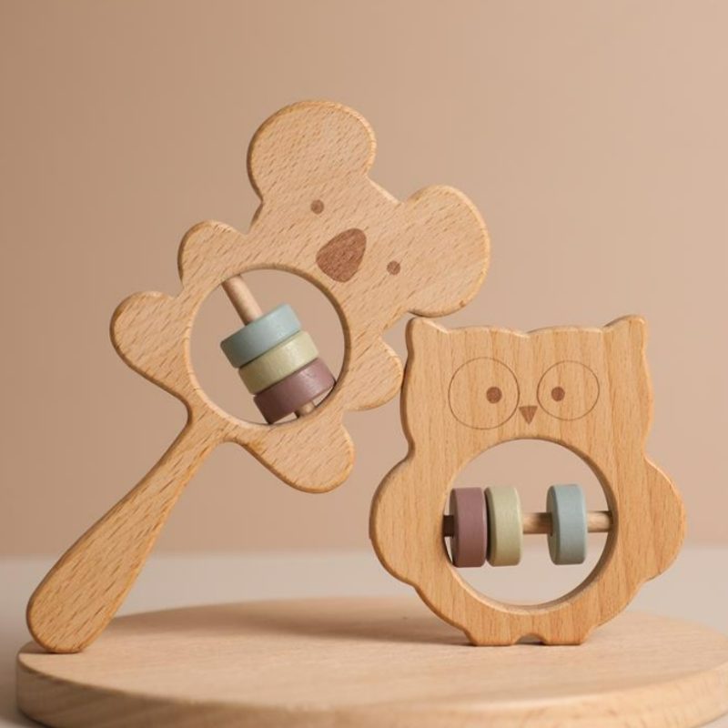 Diy Soothing Wooden Hand-Held Rattle Teether
