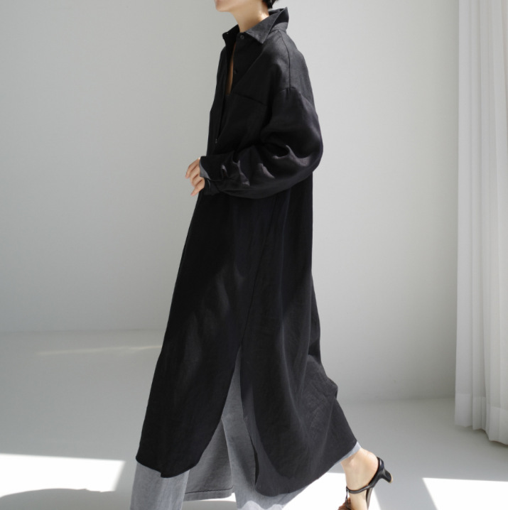 Overknee Long Cotton Linen Shirt Dress - Image 6