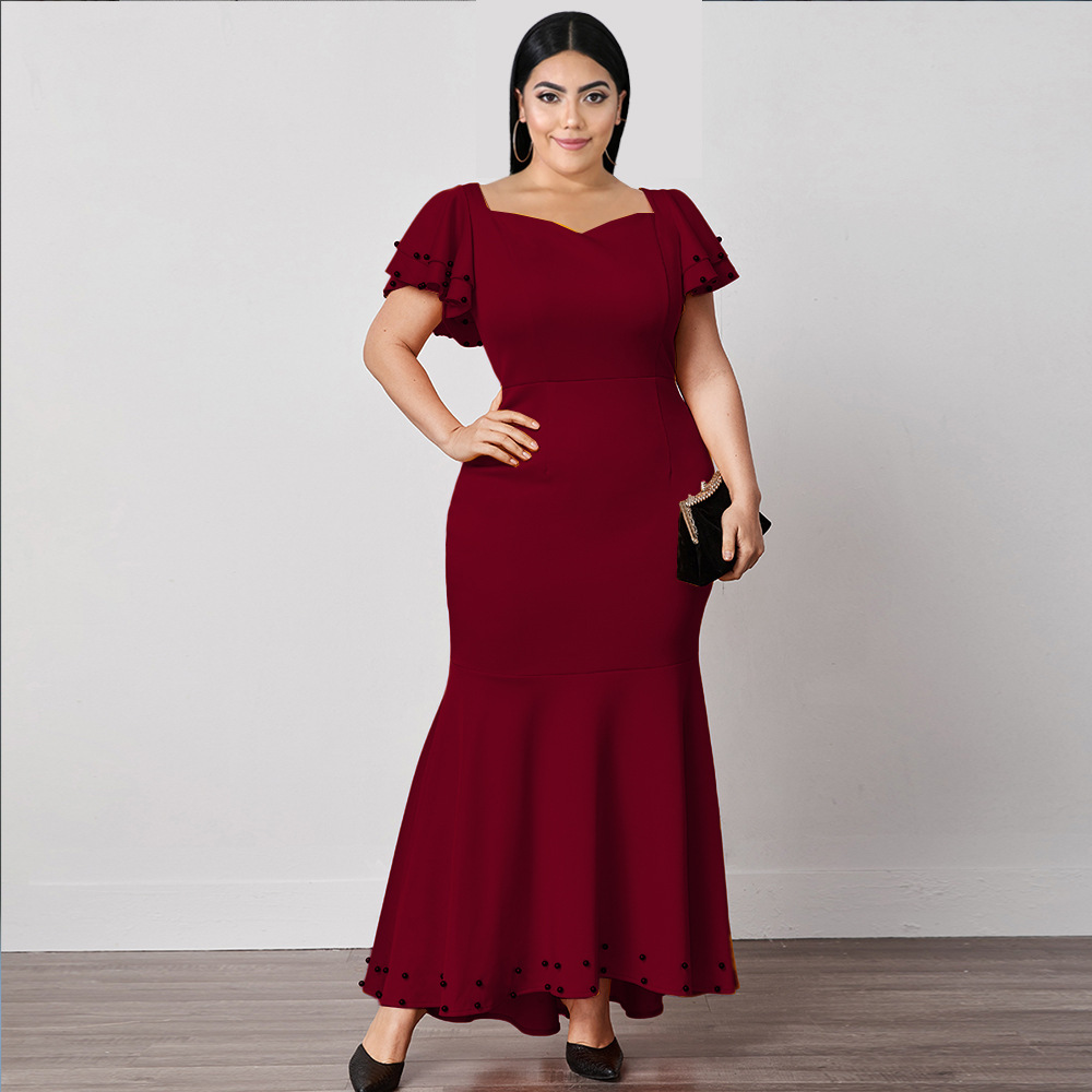 Stitching High Waist Plus Size Ruffle Dress