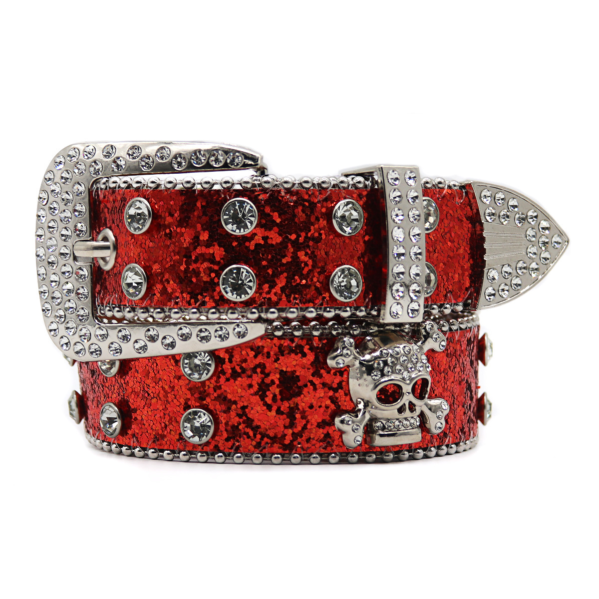 Rhinestone Skull Wide Belt Men - Image 8