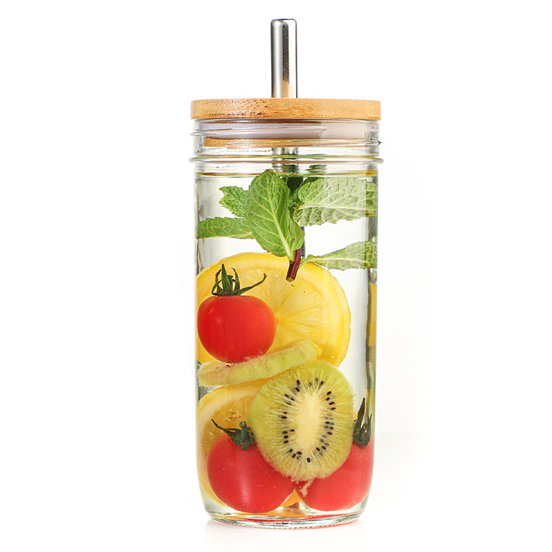 Hole Glass Bottle Mason With Straw - Image 2
