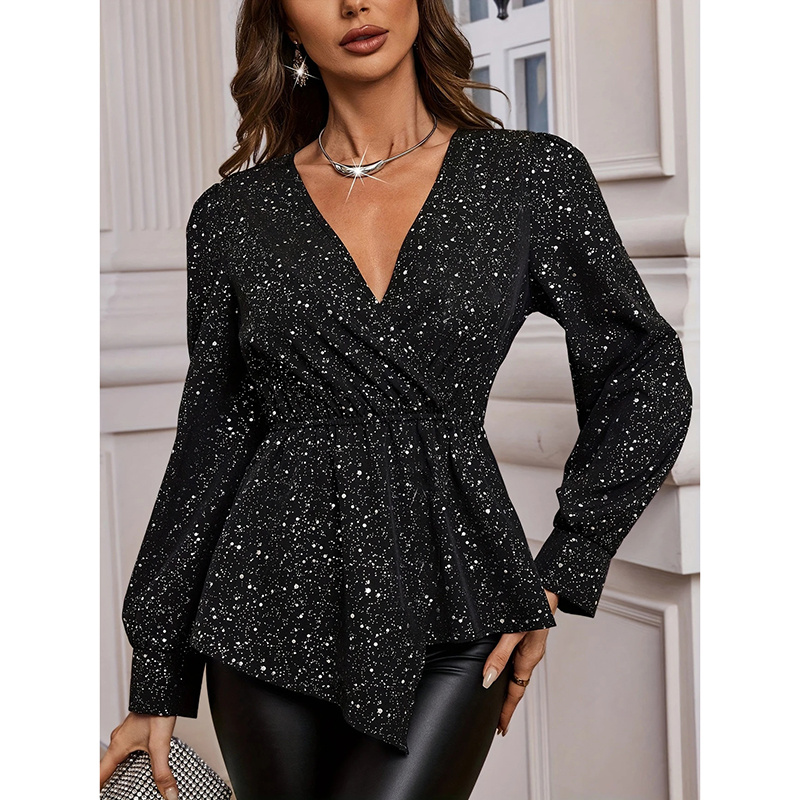 Sparkly Tops Shiny Long Sleeve Blouse - Image 6
