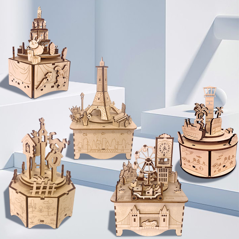 3D Manual DIY Wooden Music Box Puzzles Series