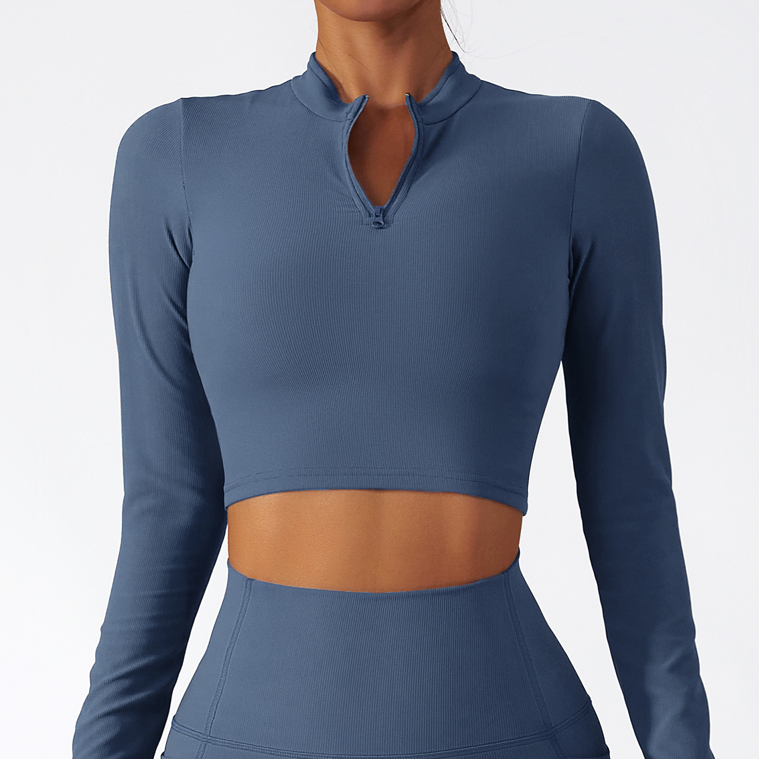 Long Sleeve Stand Collar Zipper Yoga Tops - Image 5