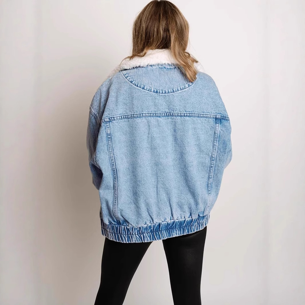 Women's Denim Fur Collar Coat - Image 3