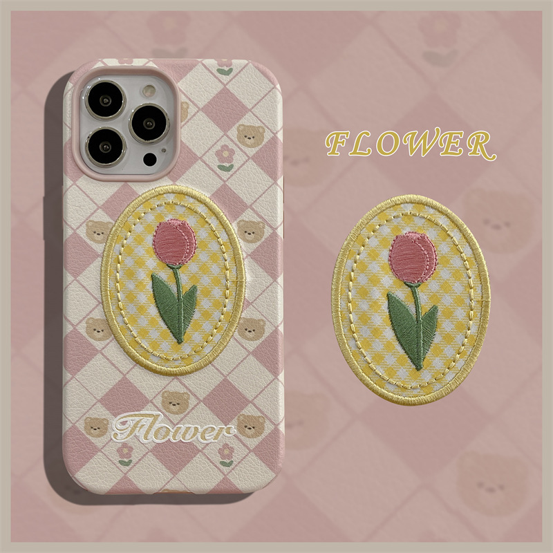 Embroidered Bear Tulip Phone Case