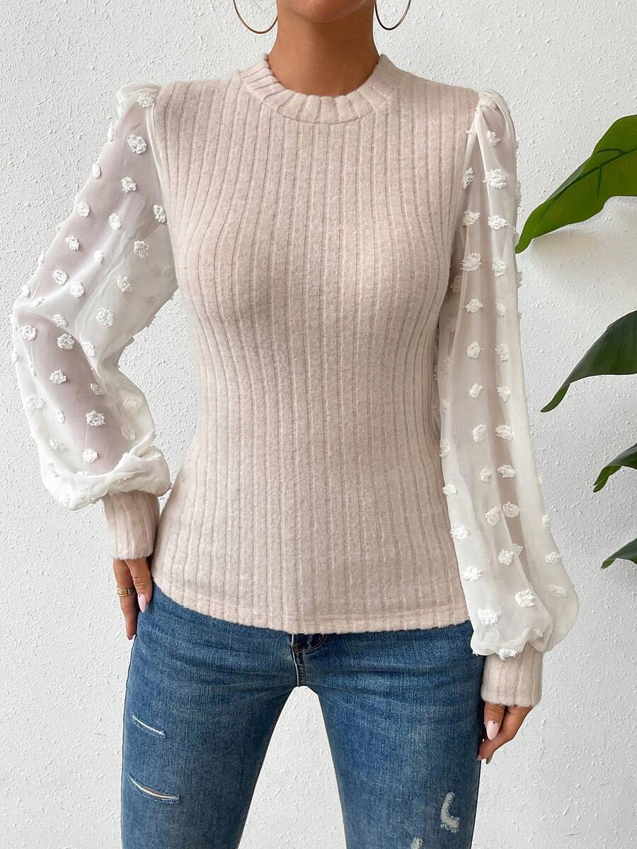 Knitwear Round Neck Stitching Long Sleeve - Image 4