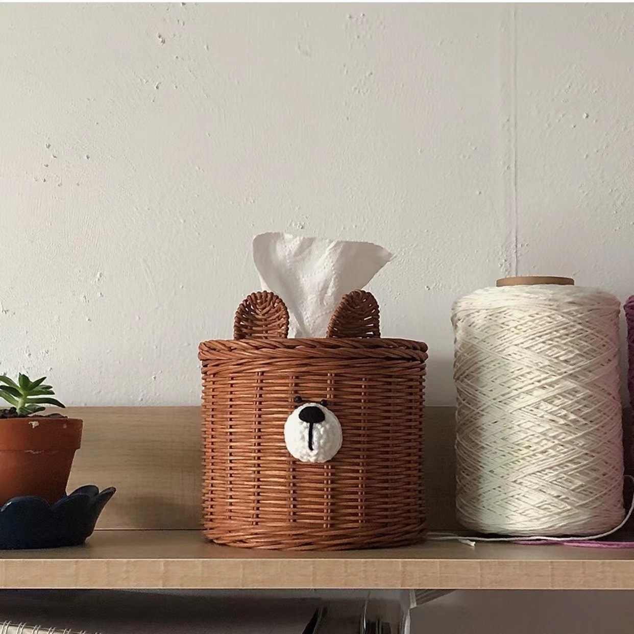 Rattan Bear Head Tissue Box