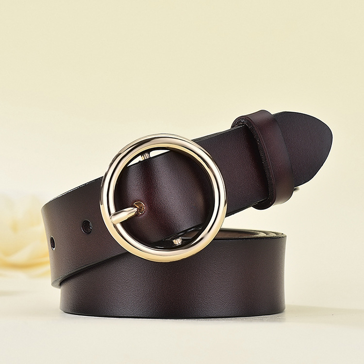 Women's Leather All Match Round Buckle Belt - Image 8