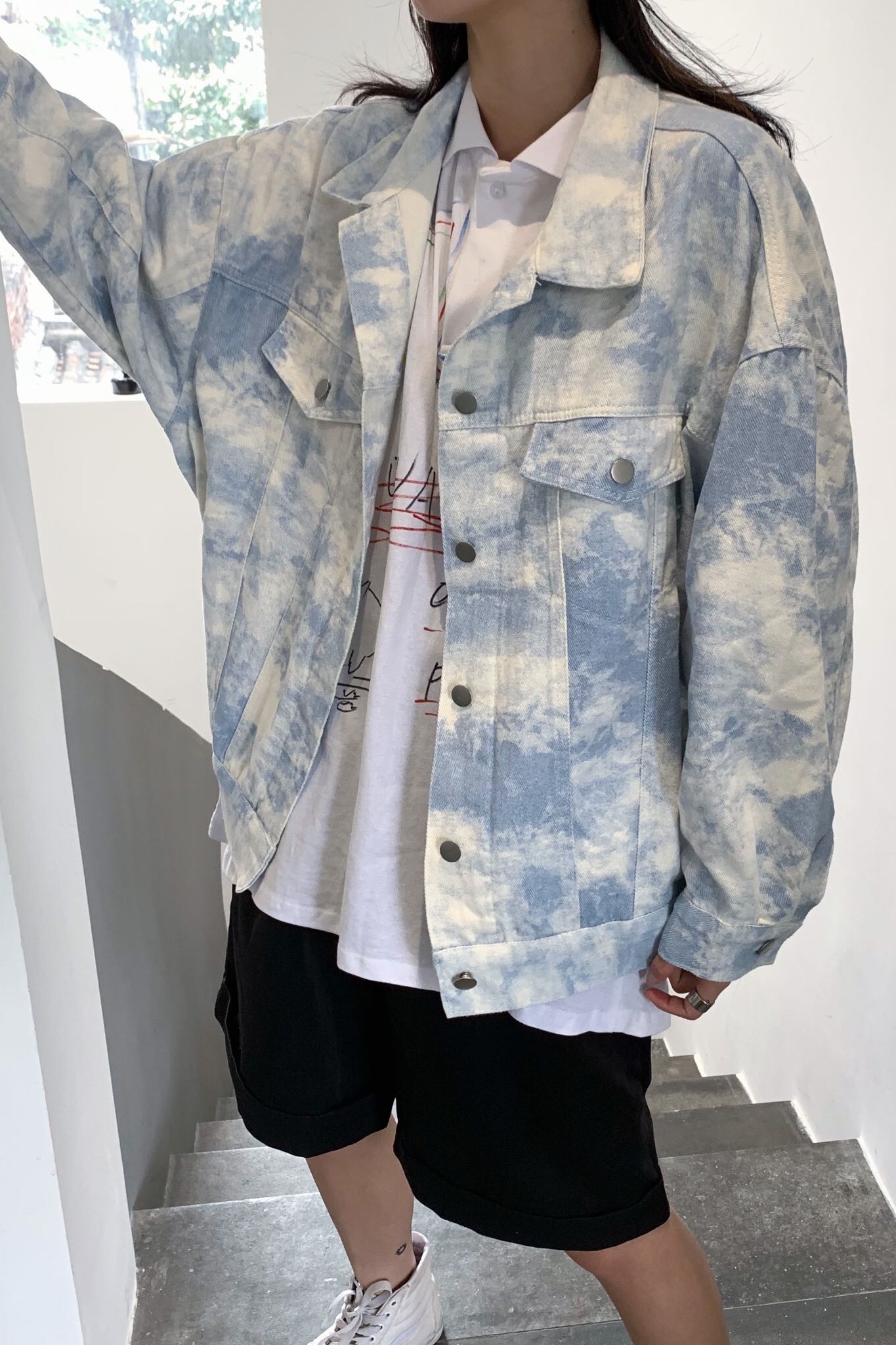 Tie-Dye Women's Peplum Loose Denim Jacket - Image 5