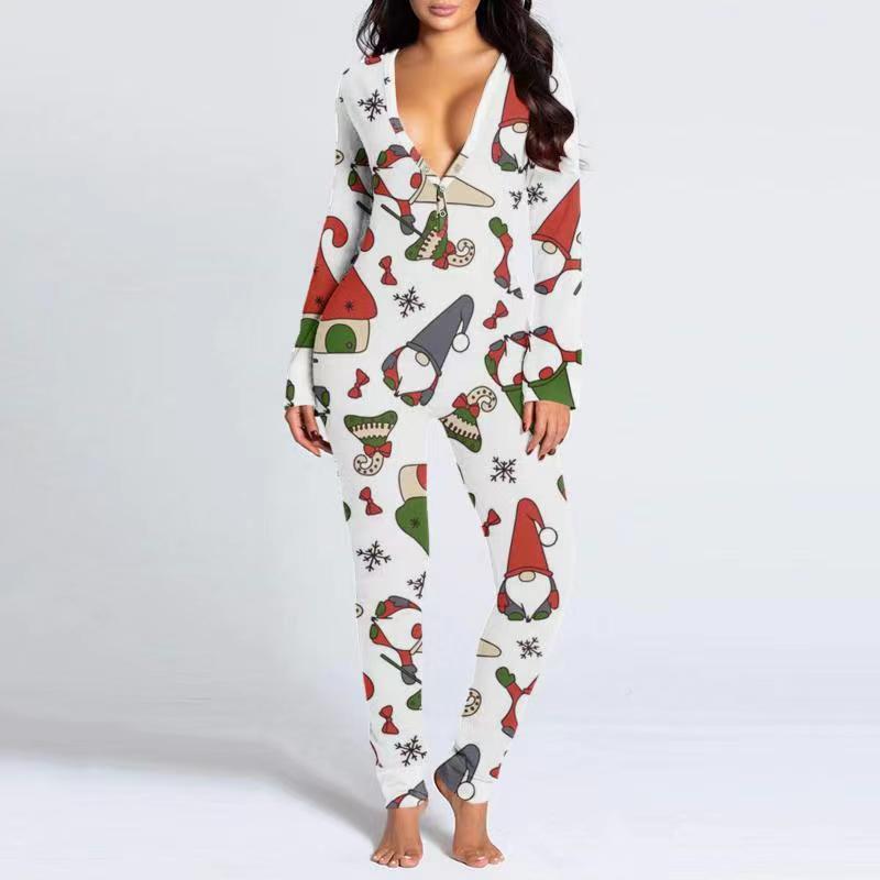 Printed Button Tight Jumpsuit For Women - Image 3