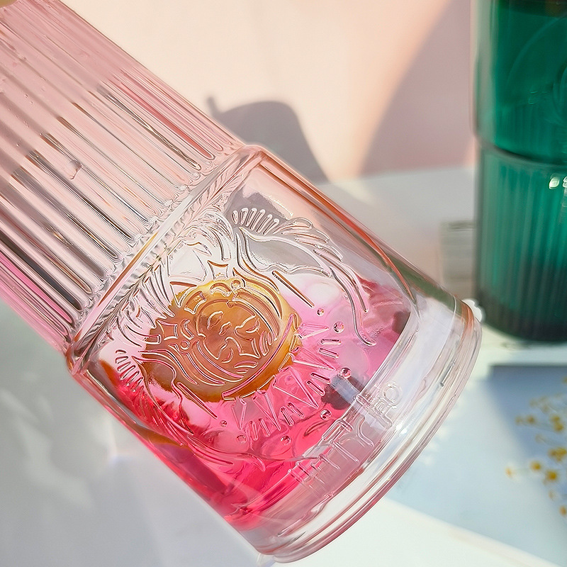 Large Capacity Embossed Glass Cup With Straw - Image 4
