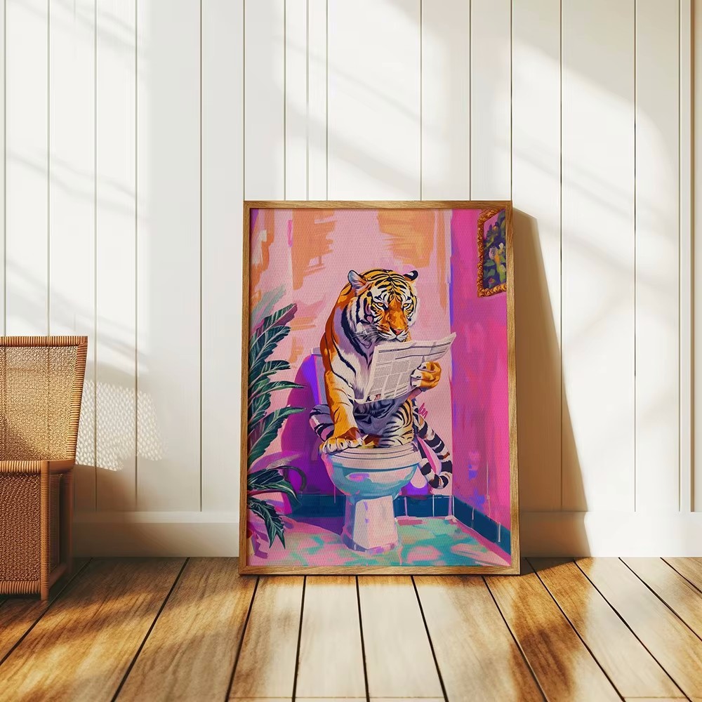 Funny Jungle Animal Tiger In Bathroom Poster