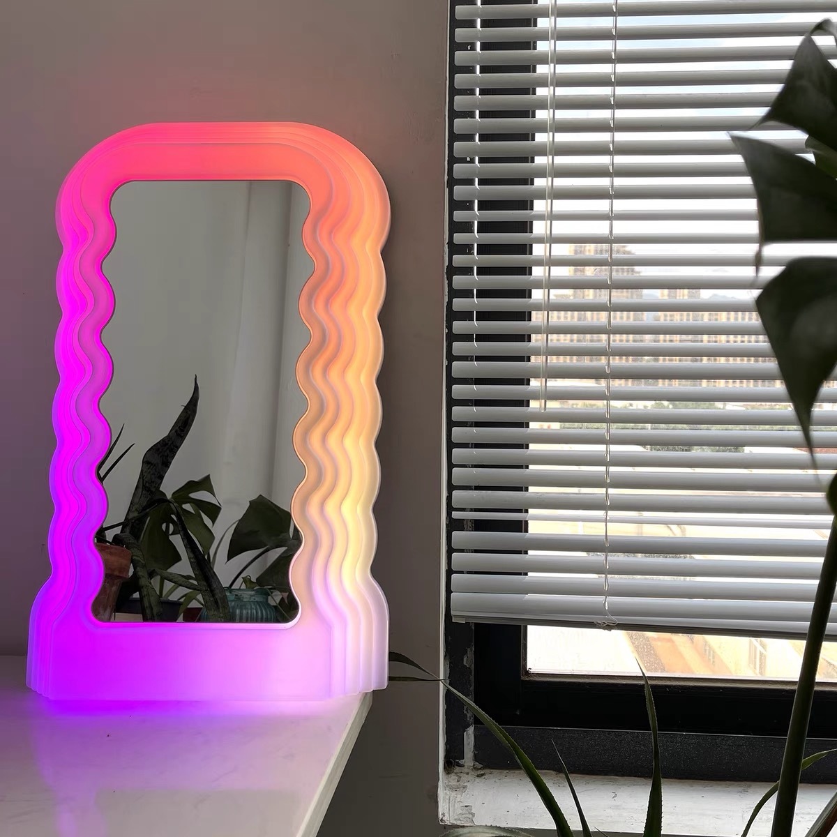 Simple Desktop Modern Wave Art Mirror