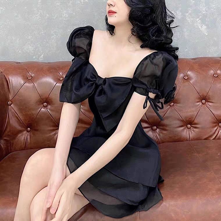 Little Square Neck Organza Skirt With Bow Knot - Image 3
