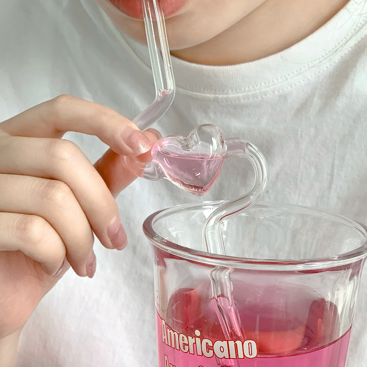Reusable High Borosilicate Love Heart Glass Straw