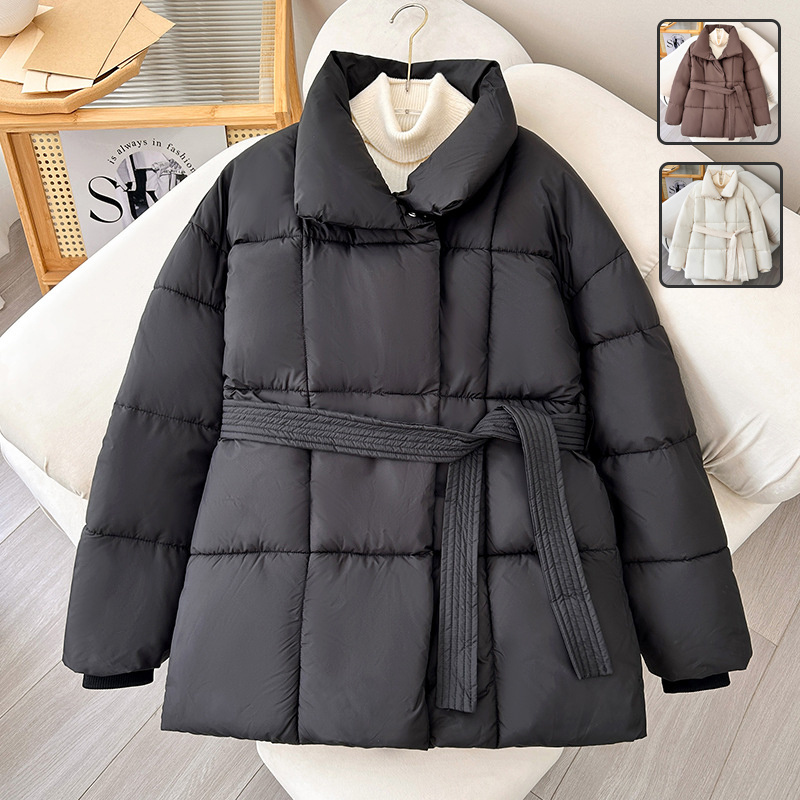 Plaid Sewing Lapel Coat With Lace-up Design - Image 3