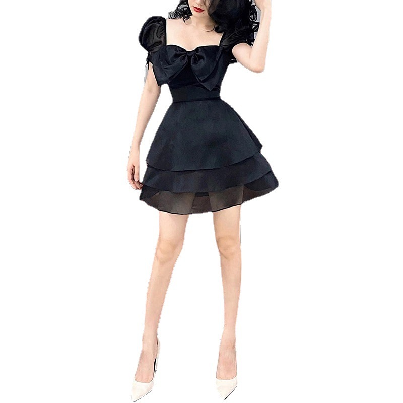 Little Square Neck Organza Skirt With Bow Knot - Image 4