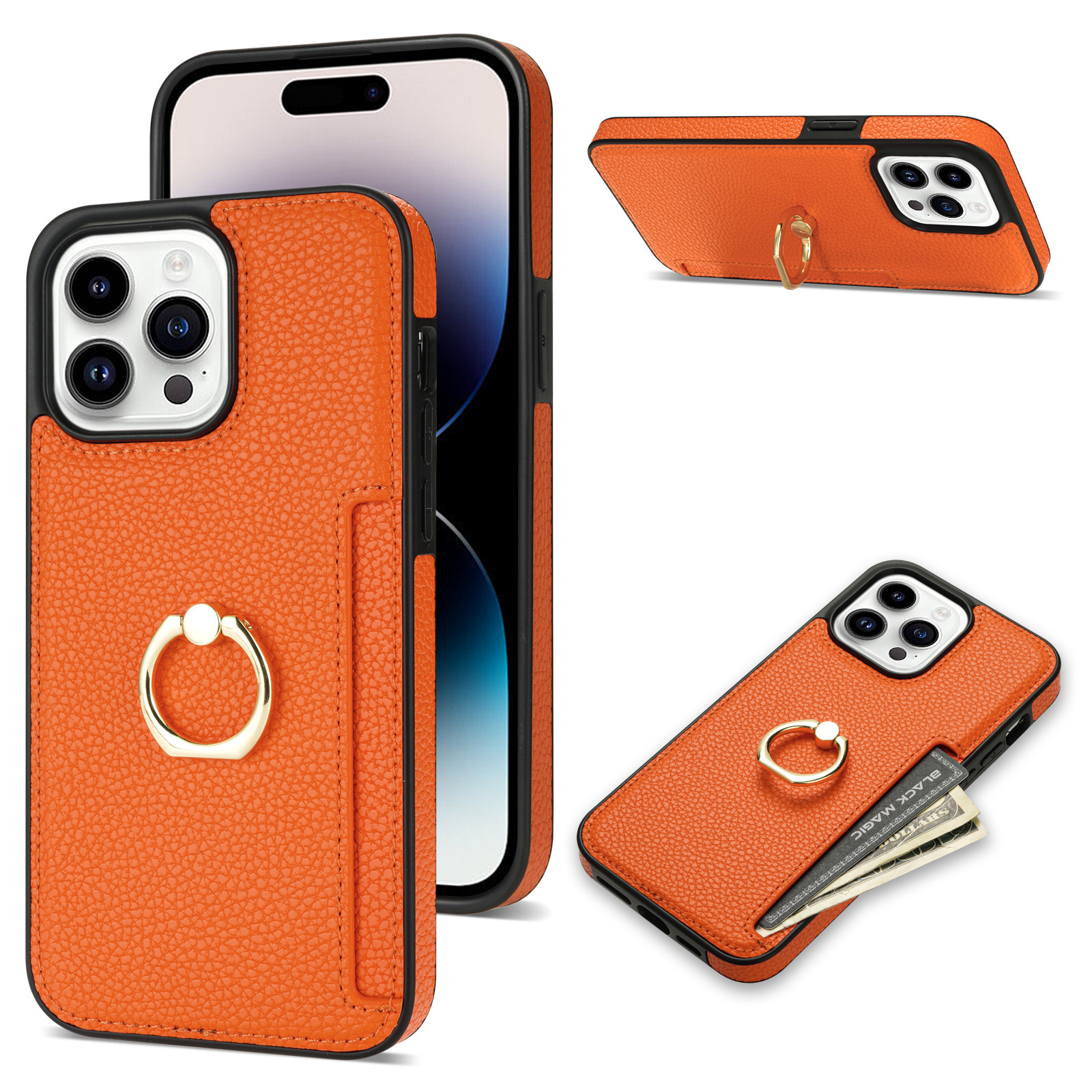 Litchi Pattern Ring Bracket Anti-fall Phone Case - Image 6