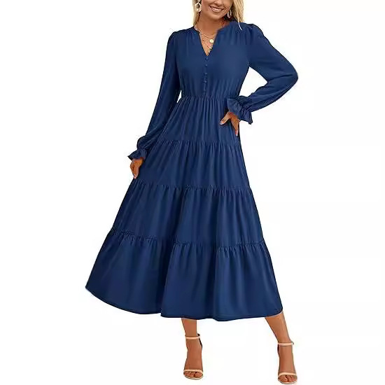 Flowy Long Layered Ruffled Dress - Image 2