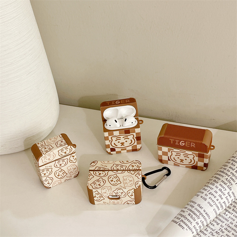 Cute Female Plaid Tiger Bluetooth Earphone Case