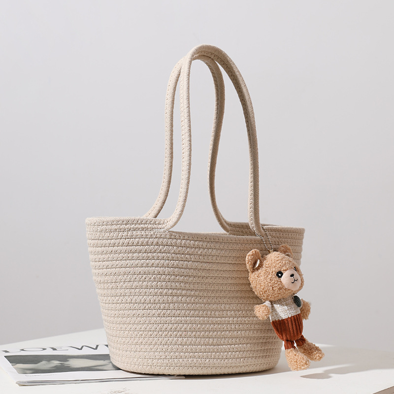 Women's Casual Cotton Shoulder Straw Bag - Image 4