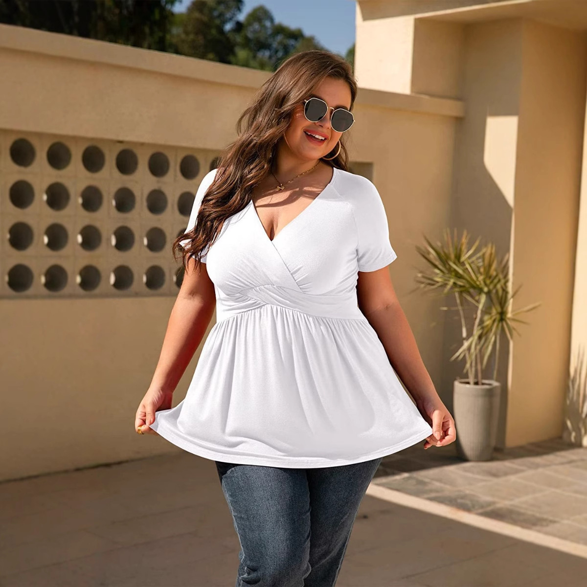 Plus Size T-Shirt V-Neck Top