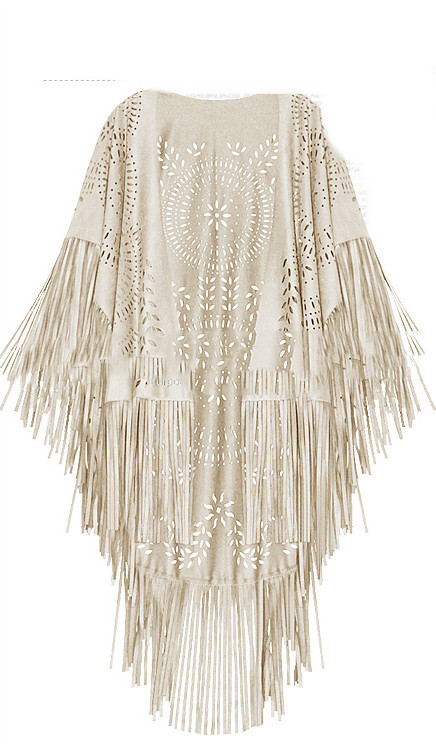 Suede Hollow Fringed Short Sleeve Jacket - Image 5