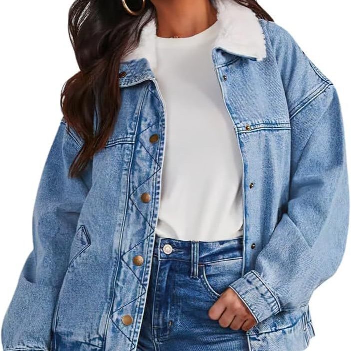 Women's Denim Fur Collar Coat - Image 2