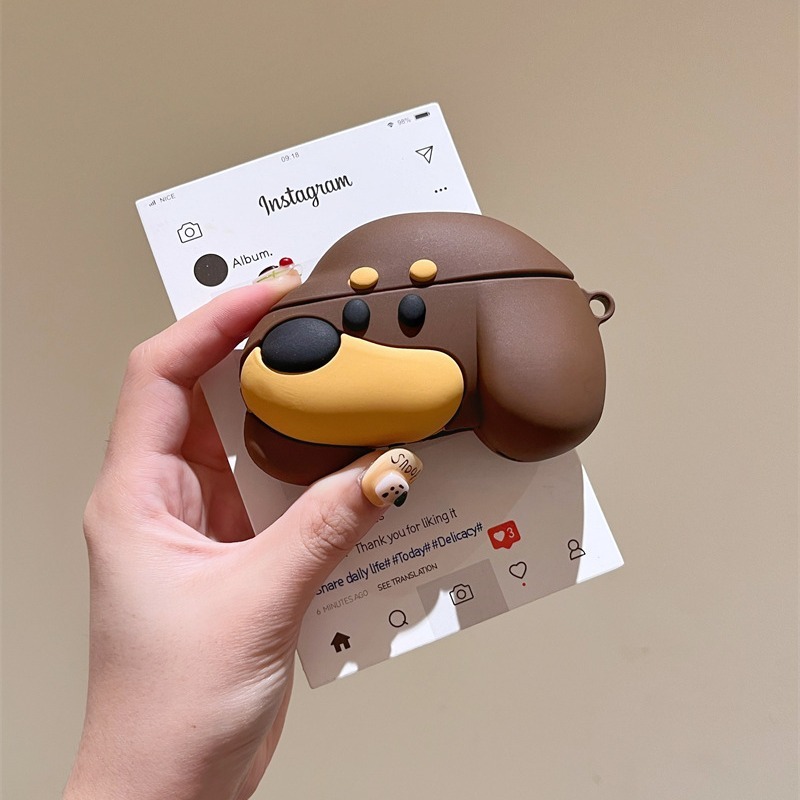 Fashion Brown Puppy Silicone Earphone Case - Image 3