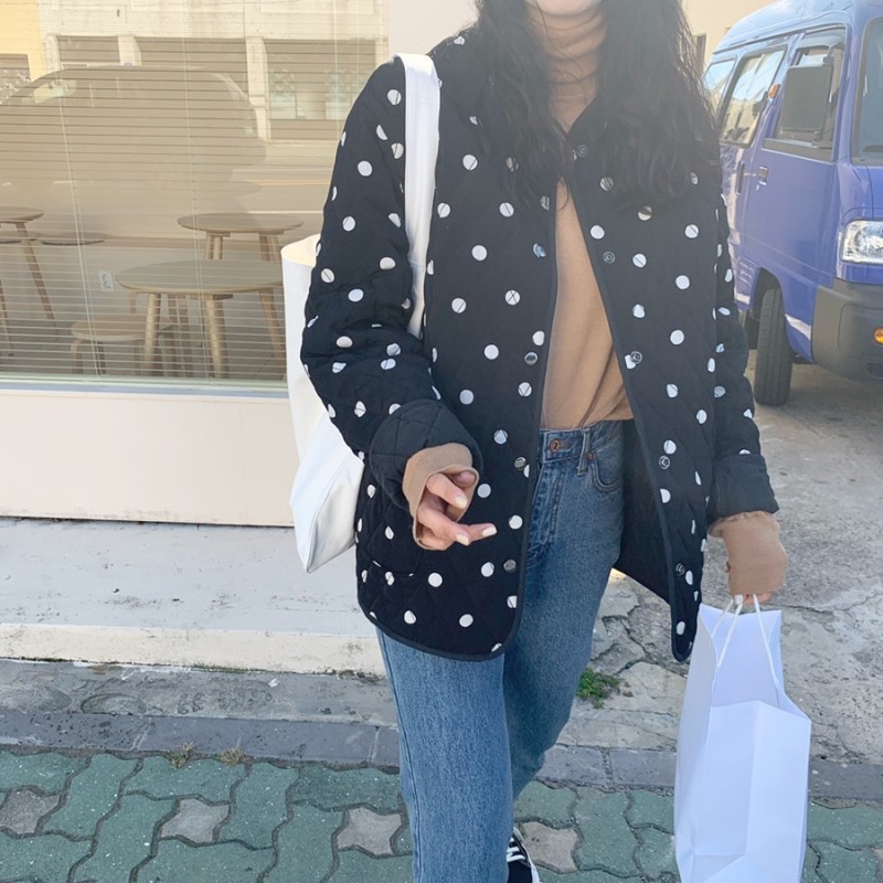 Polka Dot Double Pocket Quilted Jacket - Image 2