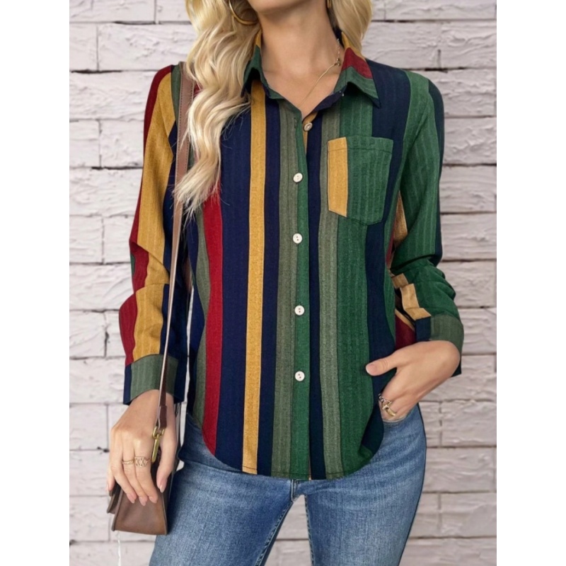 Button Down Collared Shirt Blouse - Image 2