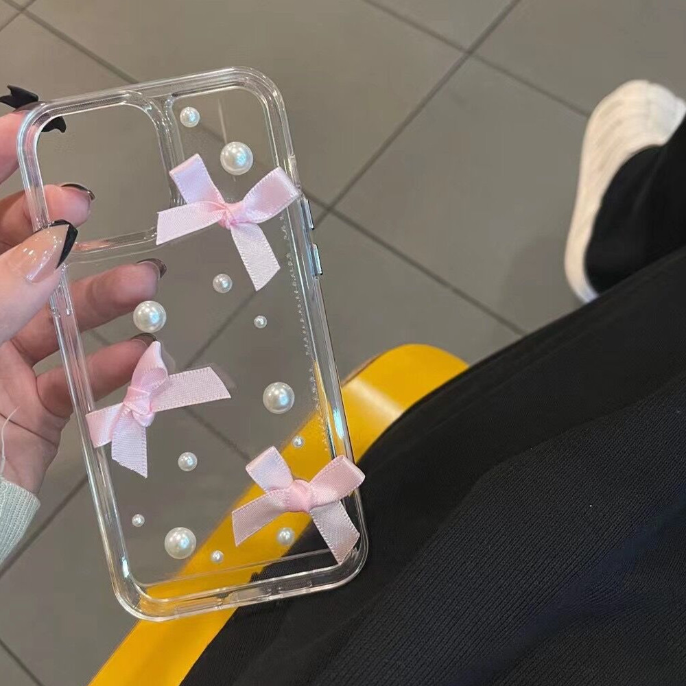 Transparent 3D Pearl Bow Phone Case