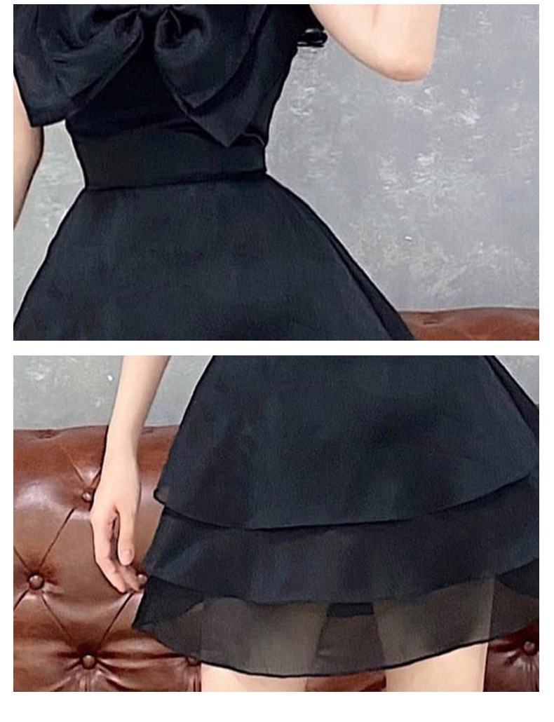 Little Square Neck Organza Skirt With Bow Knot - Image 2