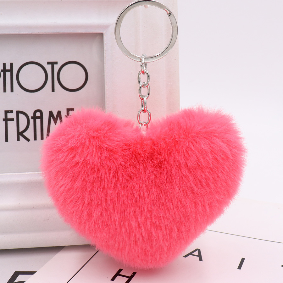 Heart-shaped Fur Ball Keychain Pendant - Image 6